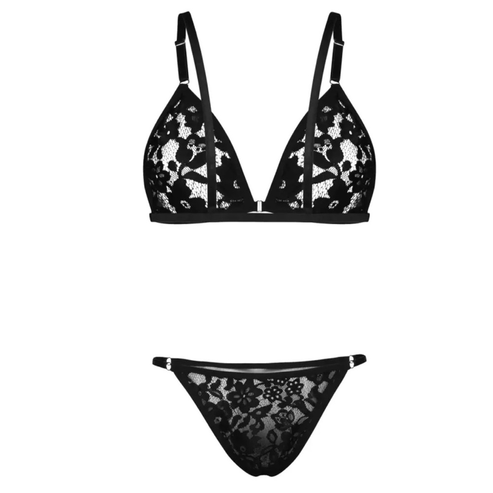 SEXY BLACK LACE  LINGERIE SET- Large